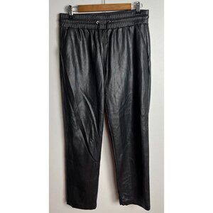 LOFT Black Faux Leather Pleated Pants Straight Ankle Drawstring Size Medium Wm’s
